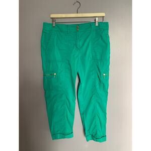 Chico's Pants Size 0.5 Size Small‎ 6 Cropped Green Cargo Stretch Gold Button